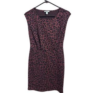 Nine West Orange Black Cheetah Print Cap Sleeve Sheath Knit Dress Sz XS NEW